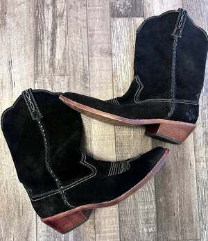 Patricia Nash Black Suede Western Cowboy Boots Size 9